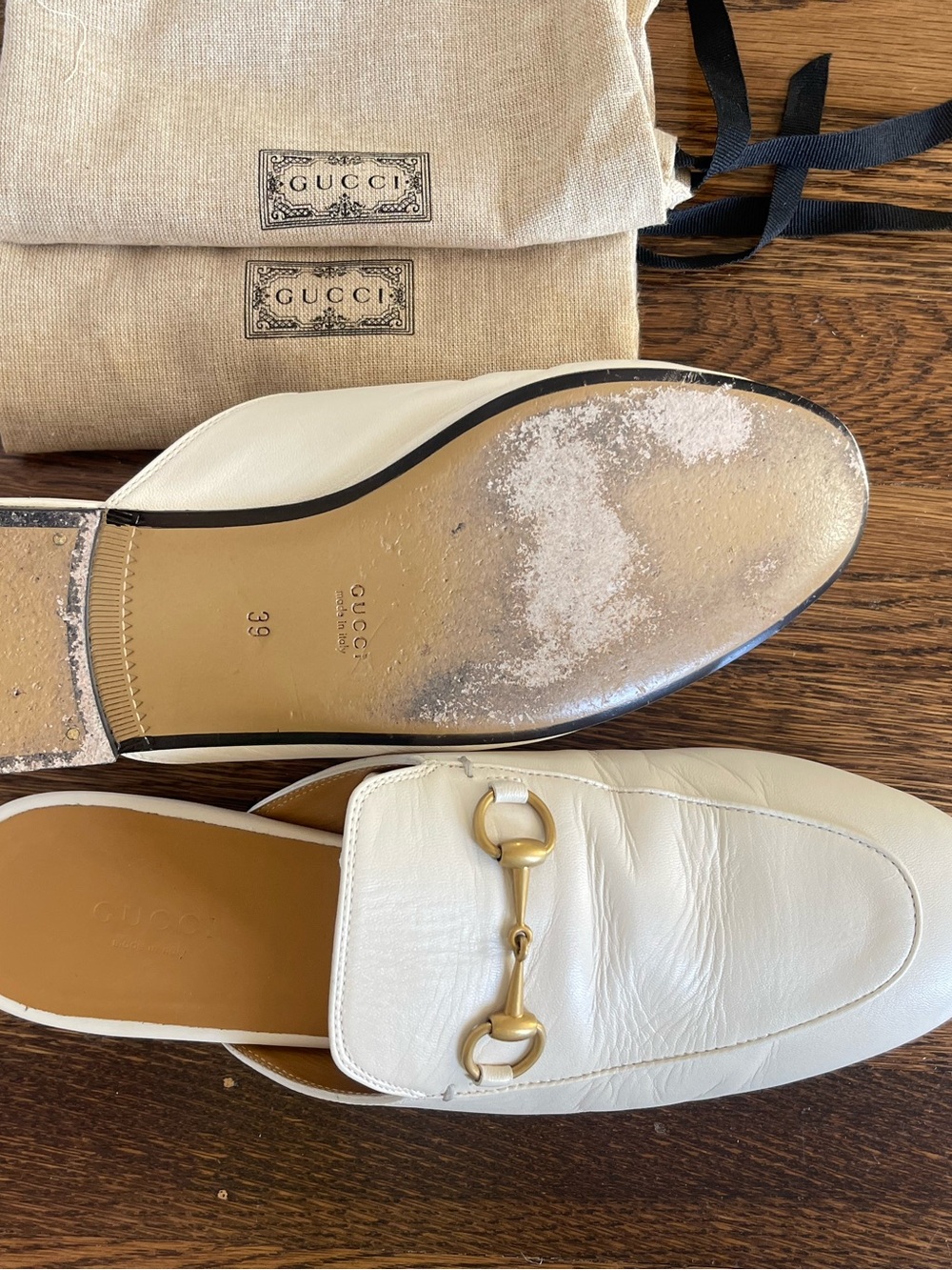 Gucci White Leather Horsebit Mules - Picture 7 of 7